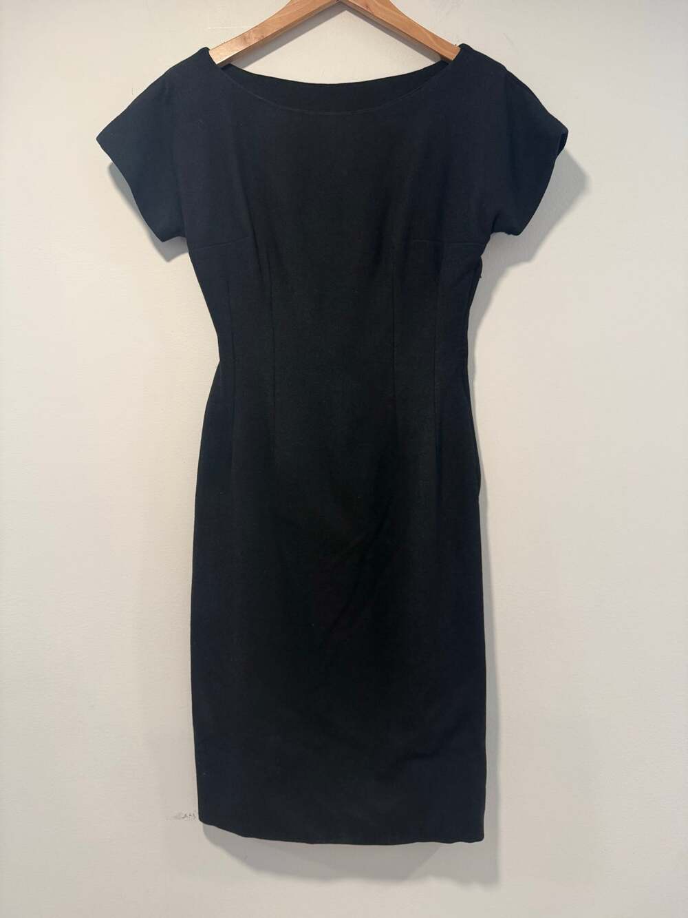 Vintage Black Midi Sheath Dress Short Sleeve Size Small JL